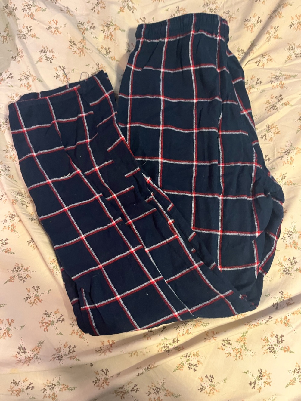navy blue and red plaid pajama pants !!